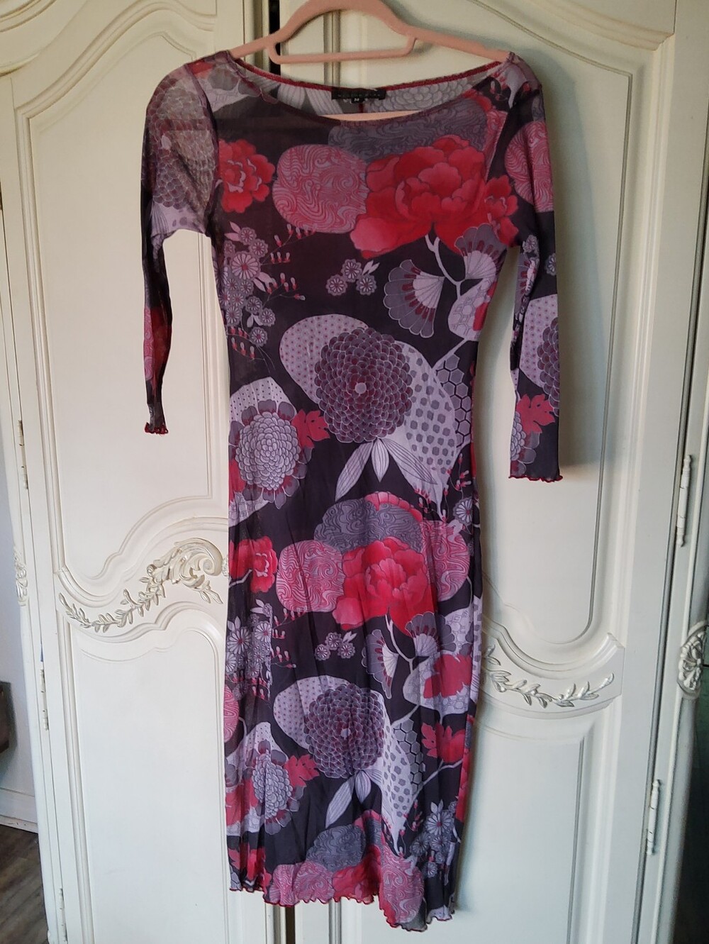 Y2K Mesh Floral Scoop Neck Long Midi Dress